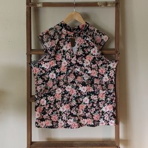 Women's floral mock neck blouse